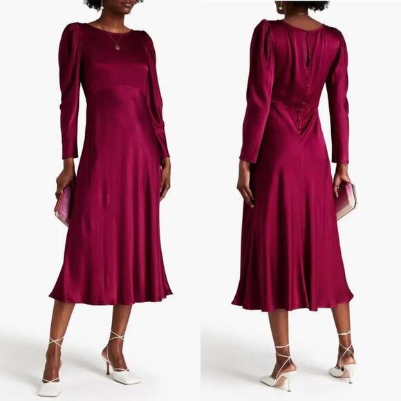 GHOST London Women’s Size Small Viscose Satin Crepe Midi Length Dress Mulberry - Picture 6 of 9